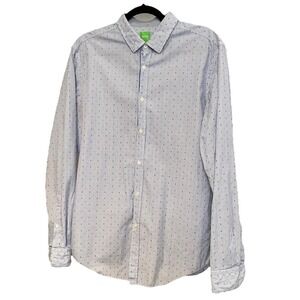 BOSS Men's Size Large Blue White Striped Slim Fit Button-Down Dress Shirt Cotton